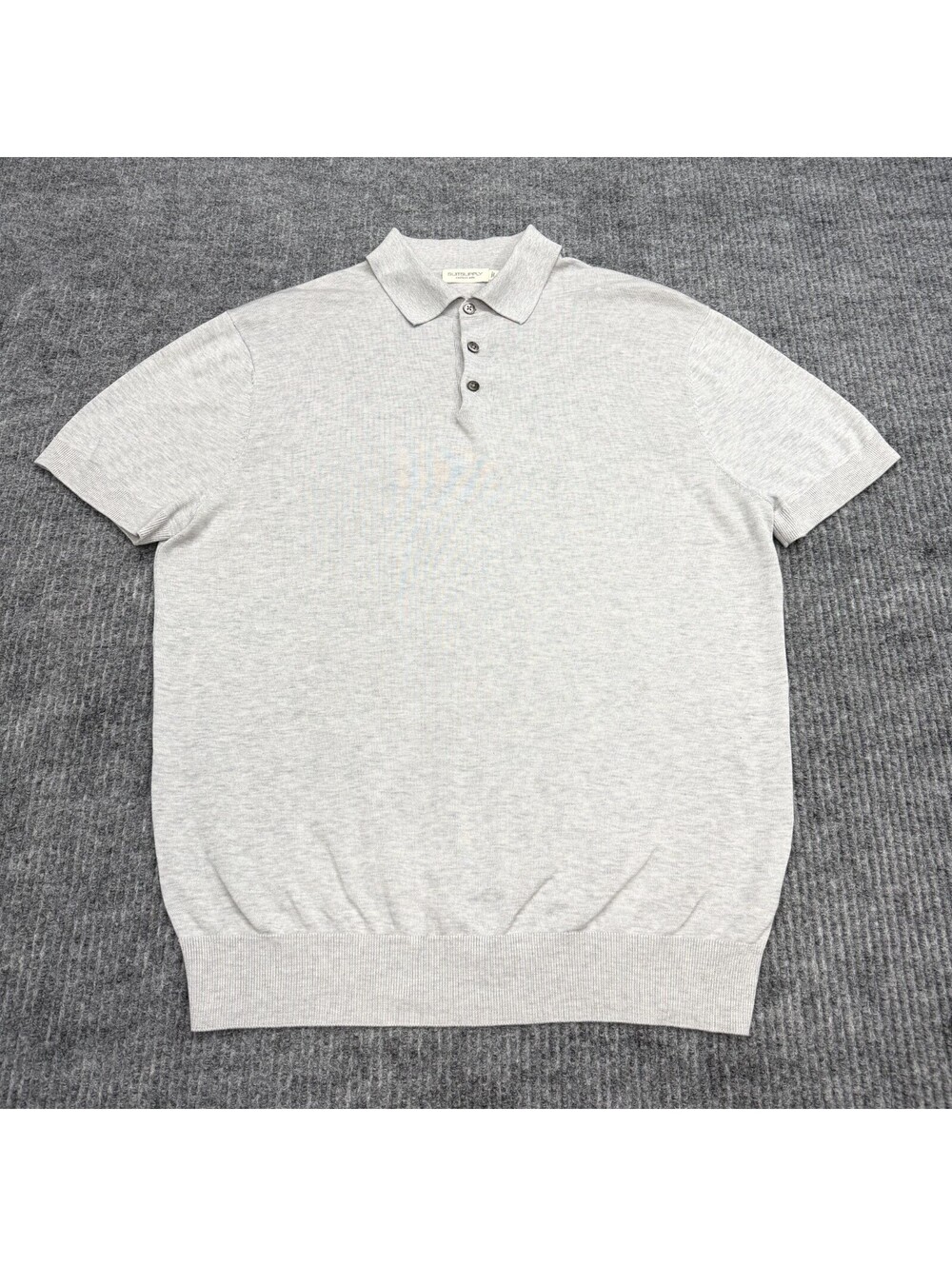 SuitSupply Polo Shirt Mens Large Gray Grey Silk Cotton Short Sleeve Stretch - Picture 2 of 9